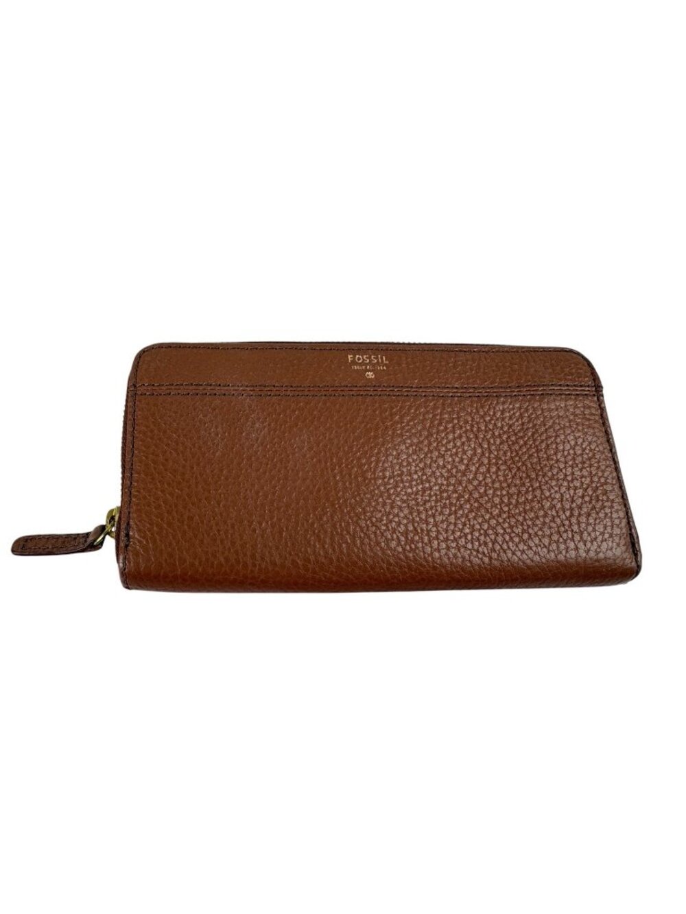 *Fossil Tiegan Womens Clutch Wallet Brown Pebbled Leather Zip Around Classic